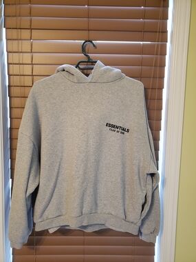 Essentials Fear Of God Light Gray Pullover Hoodie with Chest Logo